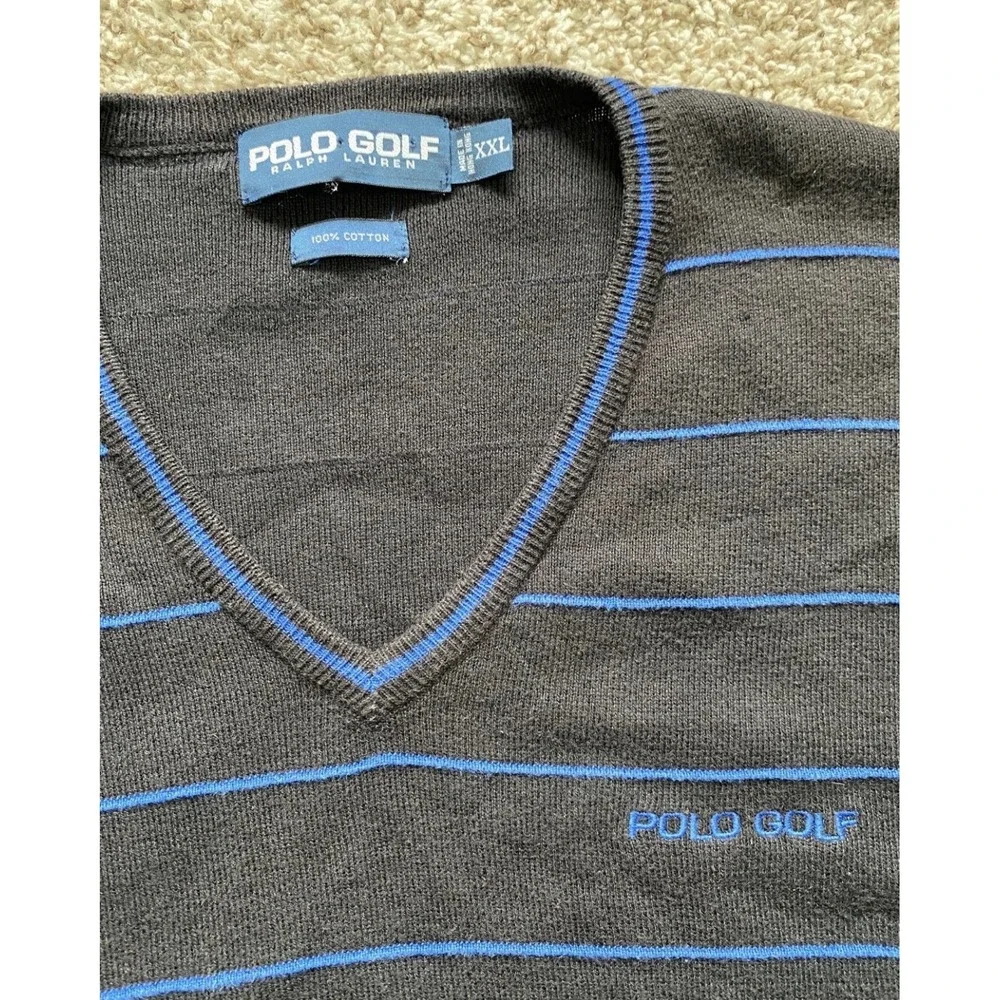 Vintage Ralph Lauren Polo‎ Golf Sweater Vest Black Royal Blue Men's Size 2XL